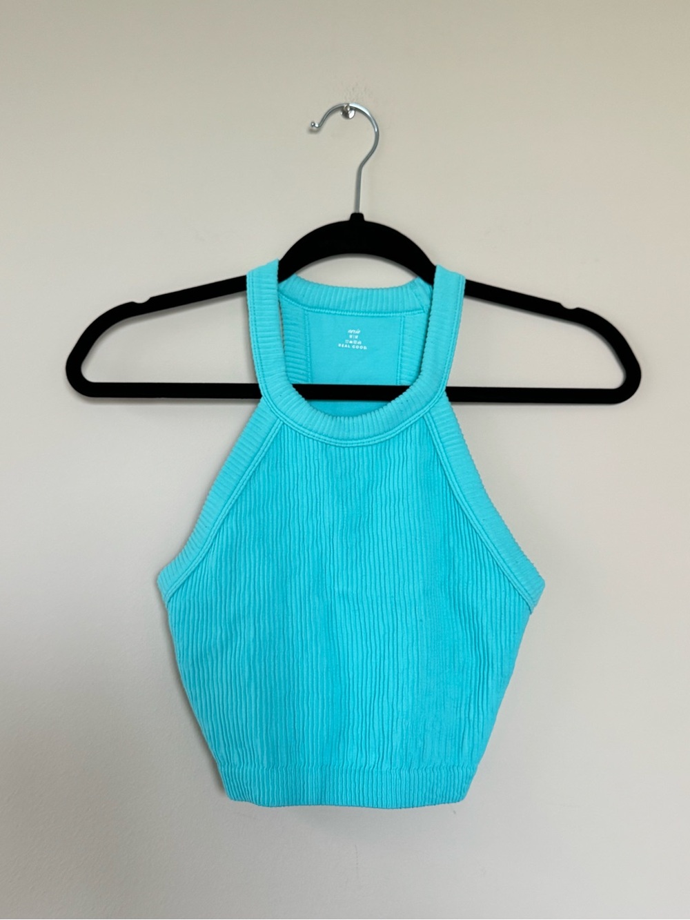 aerie Turquoise Ribbed Halter Crop Top